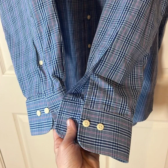 Peter Millar 100% Cotton Blue Plaid Button Down‎ Long Sleeve Dress Shirt, Sz XXL - Picture 6 of 11
